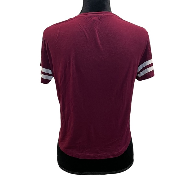 Burgundy Striped Sleeve Crop Top - Picture 2 of 6